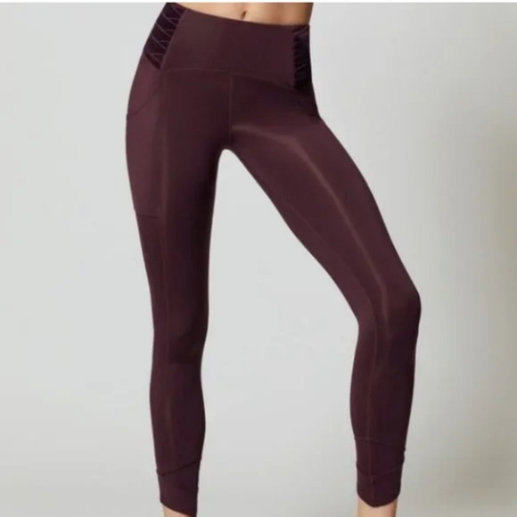 free people movement Pants - FP Movement Wonderstruck Velvet Criss Cross Leggings Maroon